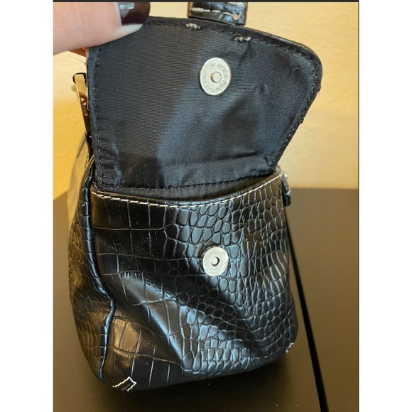 Valerie Stevens Bling Rhinestone Faux Croc Embossed Black Satchel Bag - Picture 4 of 13